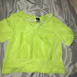 NIKE LIMEGREEN TRANSPARENT CROPPED WORK OUT TEE